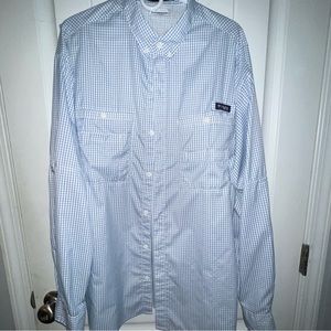 Blue/white Columbia PFG button-down shirt. XL
